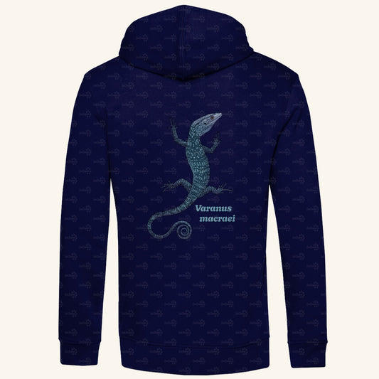 Herren Bio Hoodie mit Seitentaschen | blauer Baumwaran Varanus macraei
