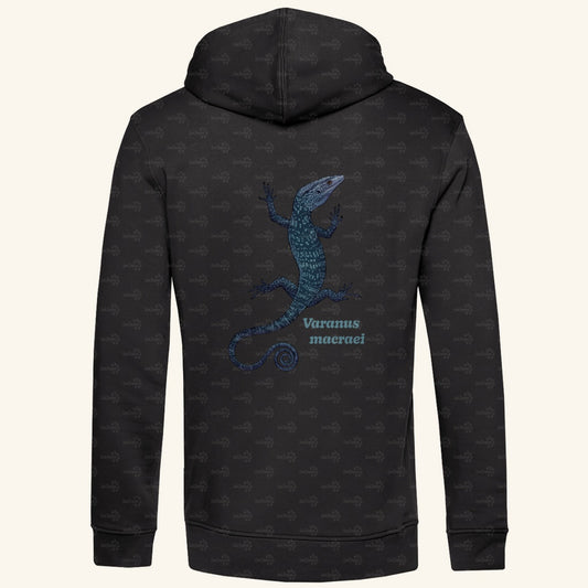 Herren Bio Hoodie mit Seitentaschen | blauer Baumwaran Varanus macraei