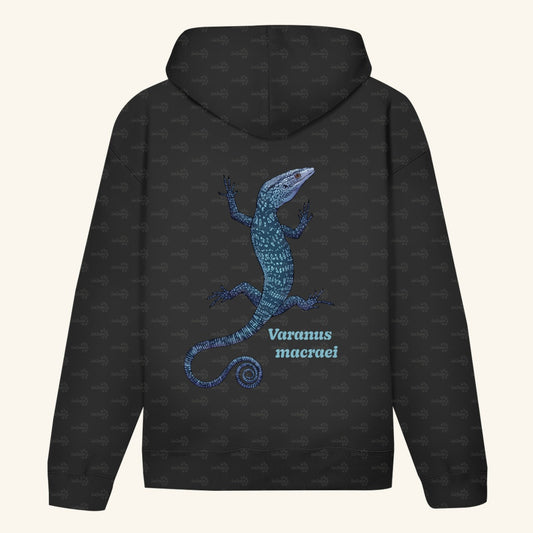 Unisex Bio Hoodie mit Bauchtasche | blauer Baumwaran Varanus macraei