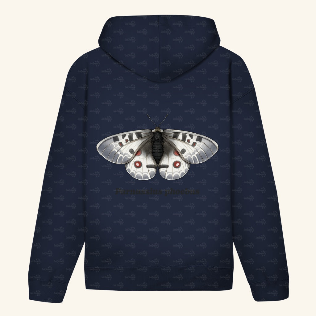 Unisex Bio Hoodie mit Bauchtasche | Alpenapollo Parnassius phoebus