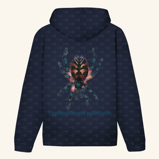 Unisex Bio Hoodie mit Bauchtasche | Brasilianische Juwelvogelspinne Typhochlaena seladonia