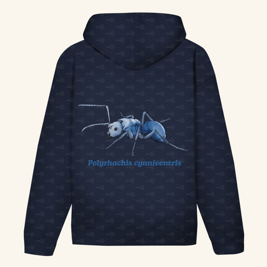 Unisex Bio Hoodie mit Bauchtasche | Blau schillernde Schuppenameise Polyrhachis cyaniventris