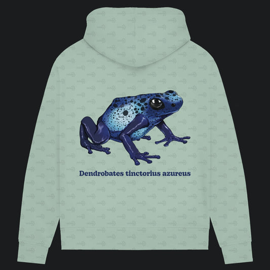 Damen Bio Hoodie mit Seitentaschen | Azurblauer Baumsteiger Dendrobates tinctorius azureus