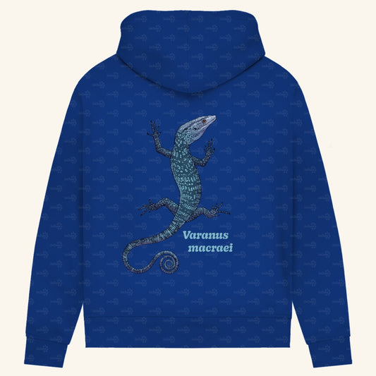 Damen Bio Hoodie mit Seitentaschen | blauer Baumwaran Varanus macraei