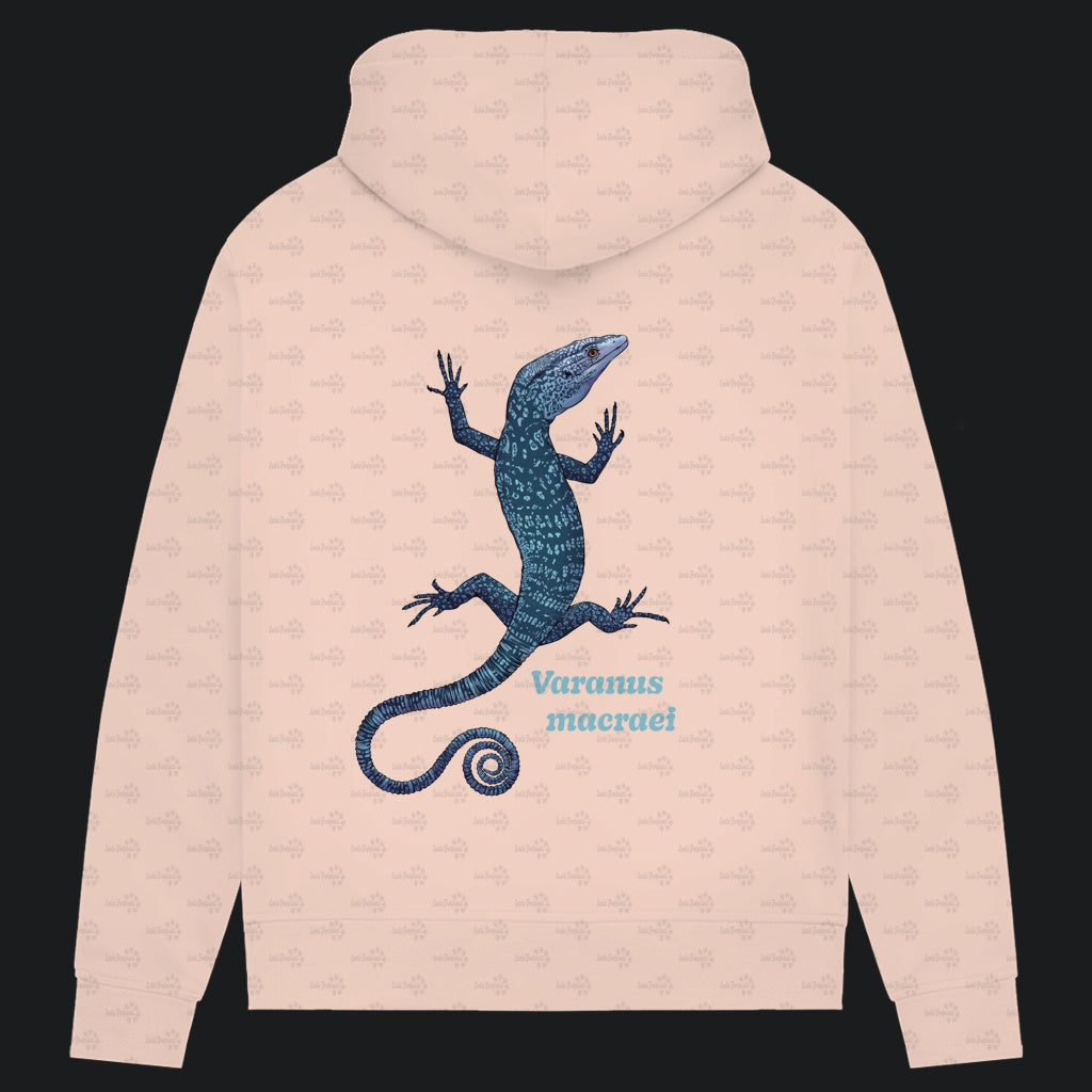 Damen Bio Hoodie mit Seitentaschen | blauer Baumwaran Varanus macraei