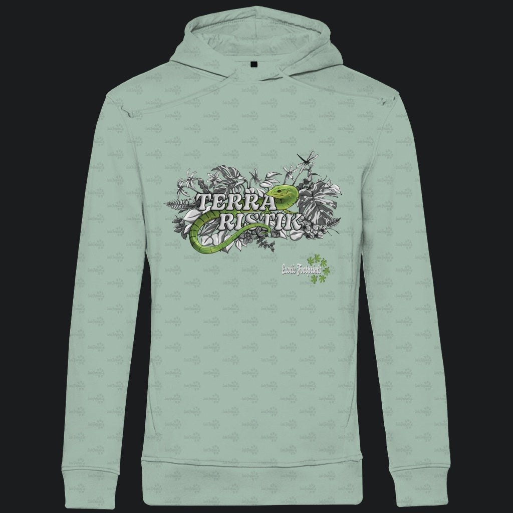 Herren Bio Hoodie mit Seitentaschen | Schriftzug Terraristik Grau Grün