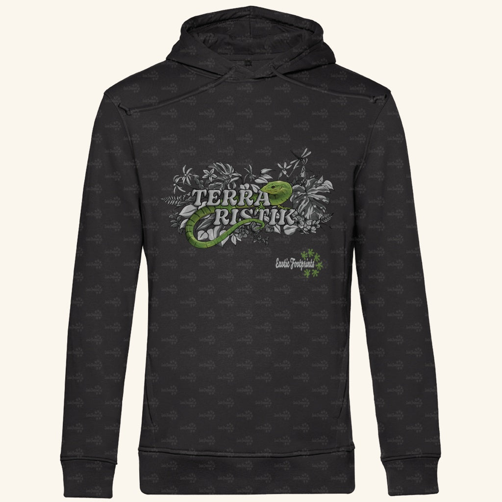 Herren Bio Hoodie mit Seitentaschen | Schriftzug Terraristik Grau Grün