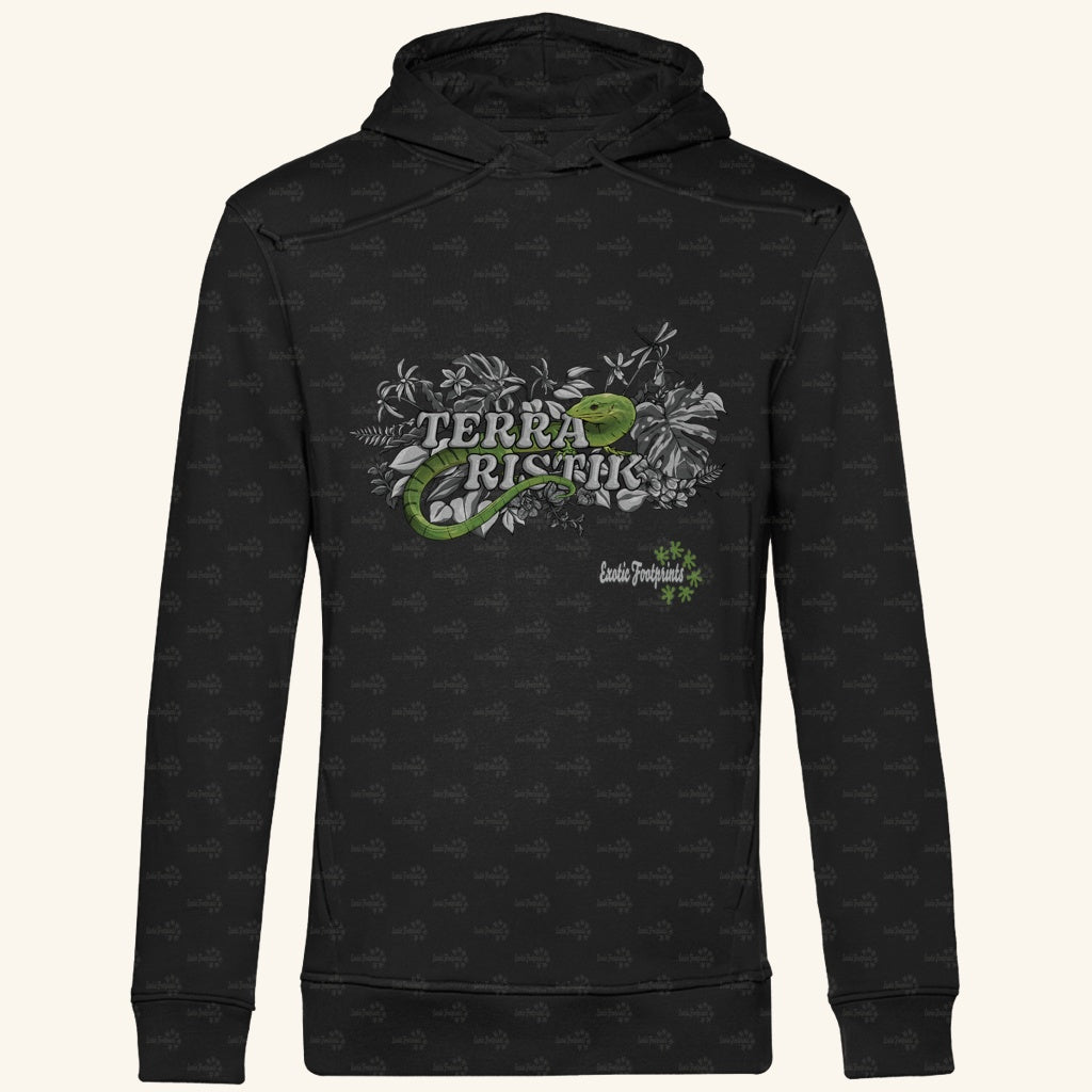 Herren Bio Hoodie mit Seitentaschen | Schriftzug Terraristik Grau Grün