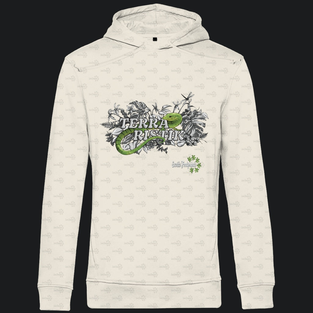 Herren Bio Hoodie mit Seitentaschen | Schriftzug Terraristik Grau Grün