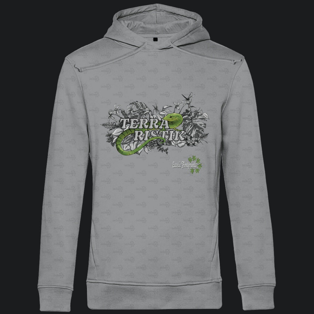 Herren Bio Hoodie mit Seitentaschen | Schriftzug Terraristik Grau Grün