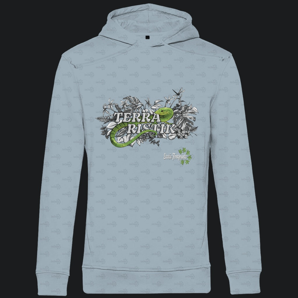 Herren Bio Hoodie mit Seitentaschen | Schriftzug Terraristik Grau Grün