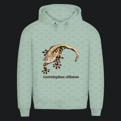 Herren Bio Hoodie mit Seitentaschen | Kronengecko | Crested Gecko | Correlophus ciliatus