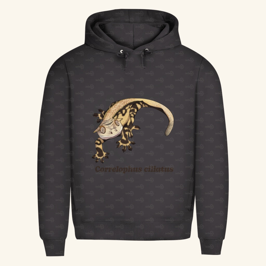 Herren Bio Hoodie mit Seitentaschen | Kronengecko | Crested Gecko | Correlophus ciliatus