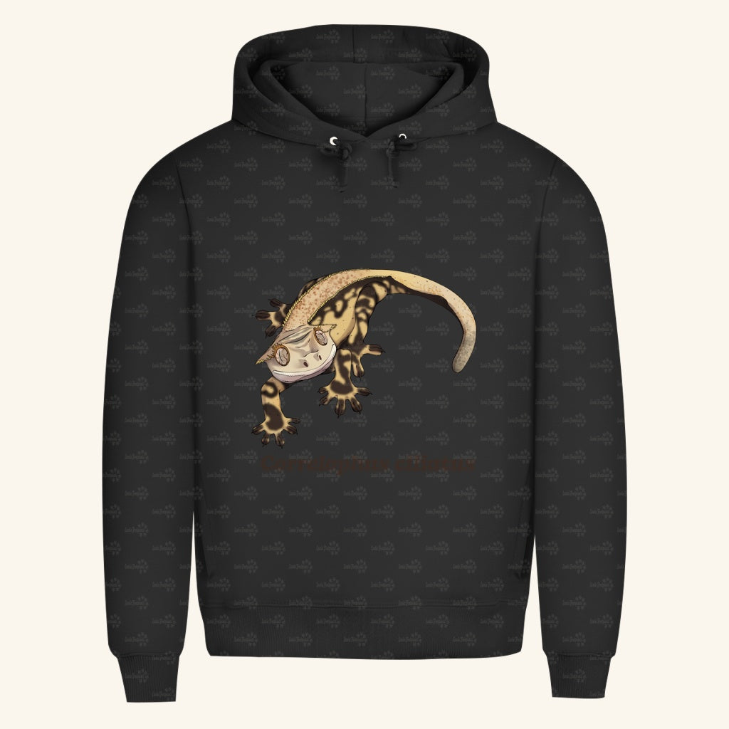 Herren Bio Hoodie mit Seitentaschen | Kronengecko | Crested Gecko | Correlophus ciliatus