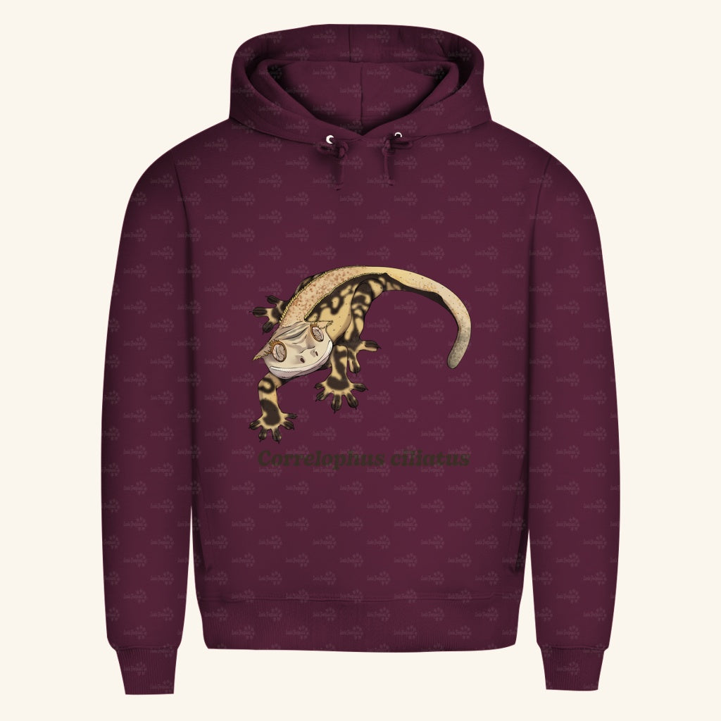 Herren Bio Hoodie mit Seitentaschen | Kronengecko | Crested Gecko | Correlophus ciliatus