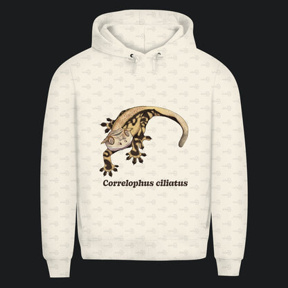 Herren Bio Hoodie mit Seitentaschen | Kronengecko | Crested Gecko | Correlophus ciliatus