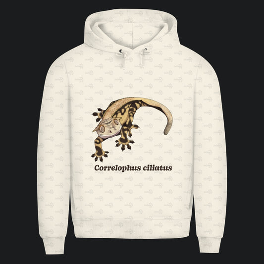 Herren Bio Hoodie mit Seitentaschen | Kronengecko | Crested Gecko | Correlophus ciliatus