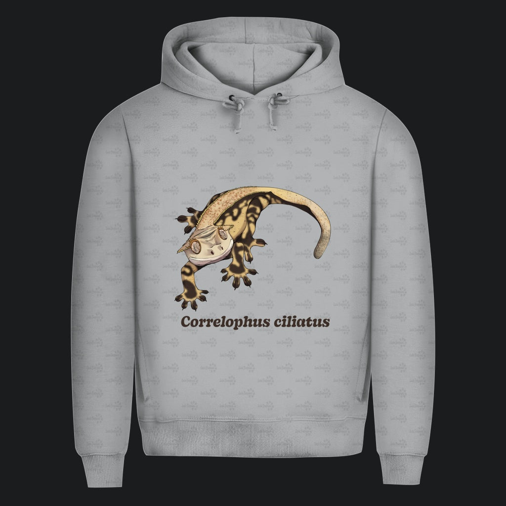 Herren Bio Hoodie mit Seitentaschen | Kronengecko | Crested Gecko | Correlophus ciliatus