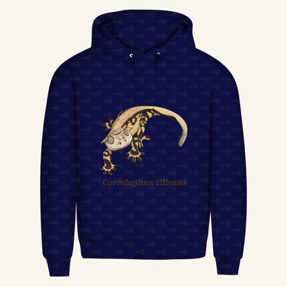 Herren Bio Hoodie mit Seitentaschen | Kronengecko | Crested Gecko | Correlophus ciliatus