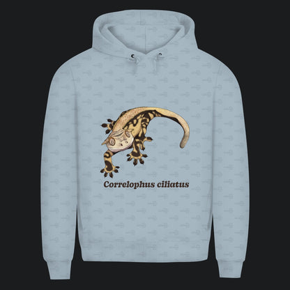 Herren Bio Hoodie mit Seitentaschen | Kronengecko | Crested Gecko | Correlophus ciliatus