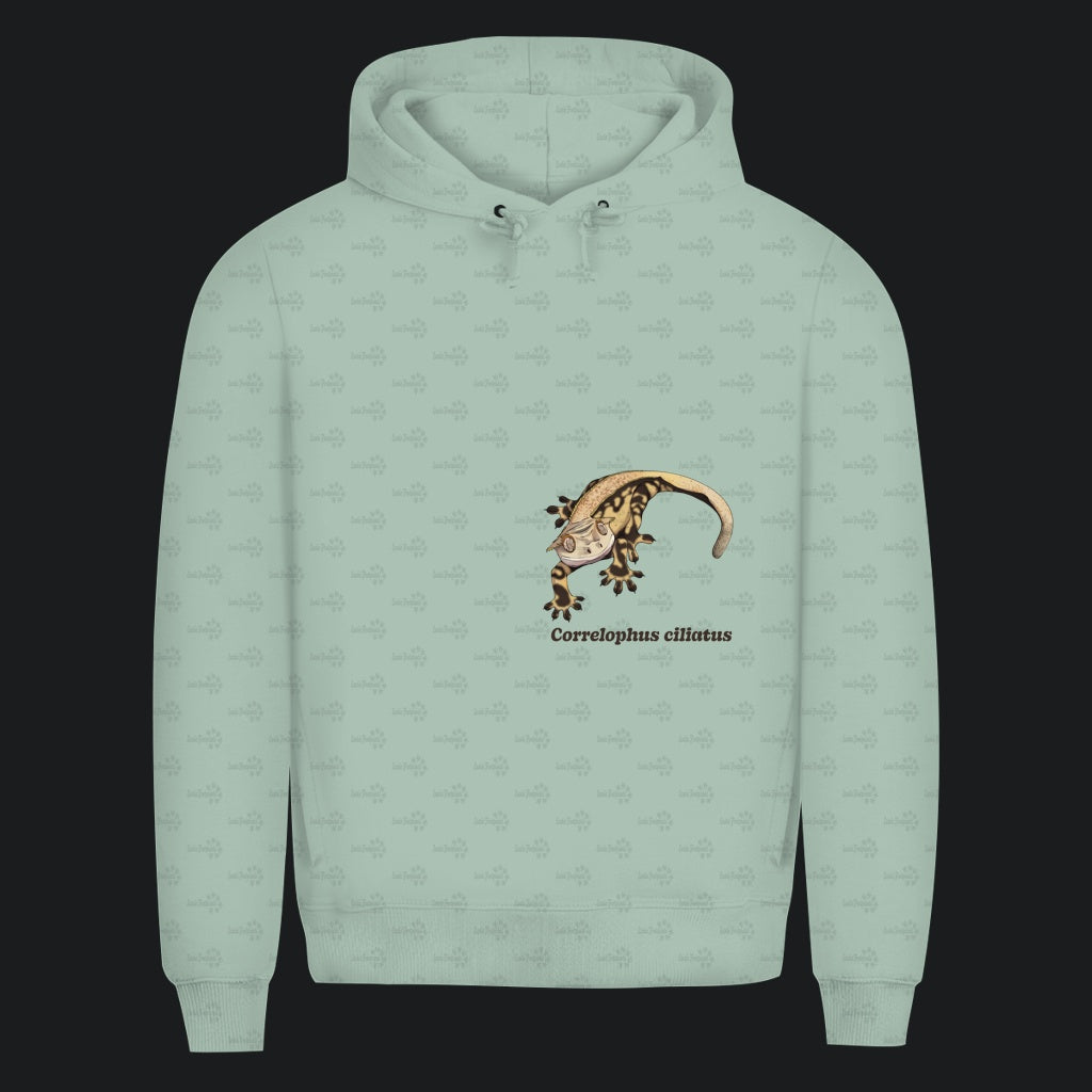 Herren  Bio Hoodie mit Seitentaschen | Kronengecko | Crested Gecko | Correlophus ciliatus