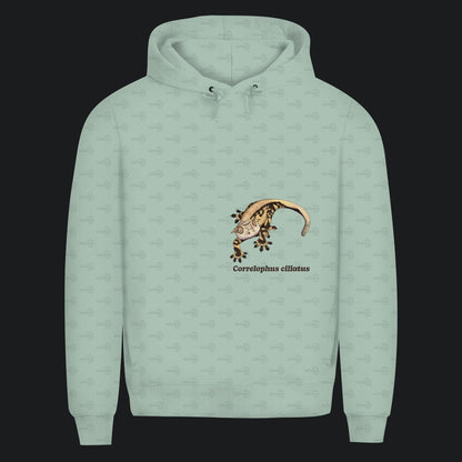 Herren  Bio Hoodie mit Seitentaschen | Kronengecko | Crested Gecko | Correlophus ciliatus