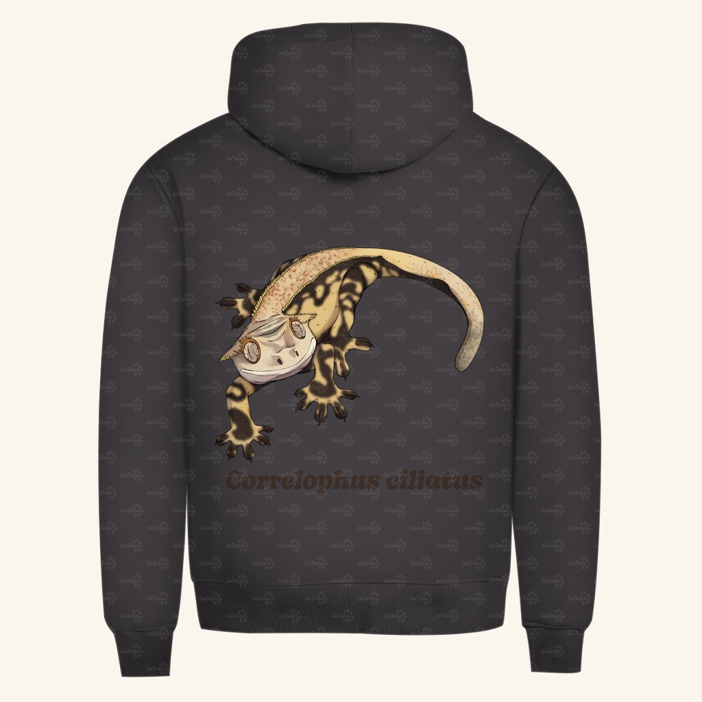 Herren  Bio Hoodie mit Seitentaschen | Kronengecko | Crested Gecko | Correlophus ciliatus