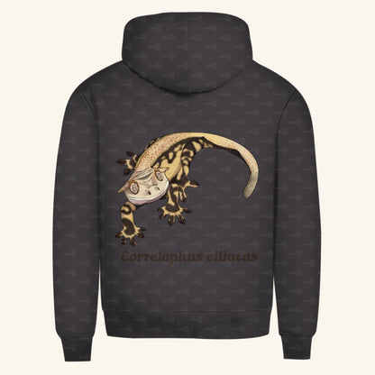 Herren  Bio Hoodie mit Seitentaschen | Kronengecko | Crested Gecko | Correlophus ciliatus