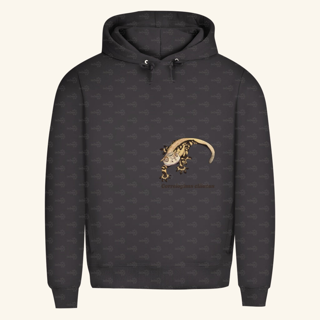 Herren  Bio Hoodie mit Seitentaschen | Kronengecko | Crested Gecko | Correlophus ciliatus