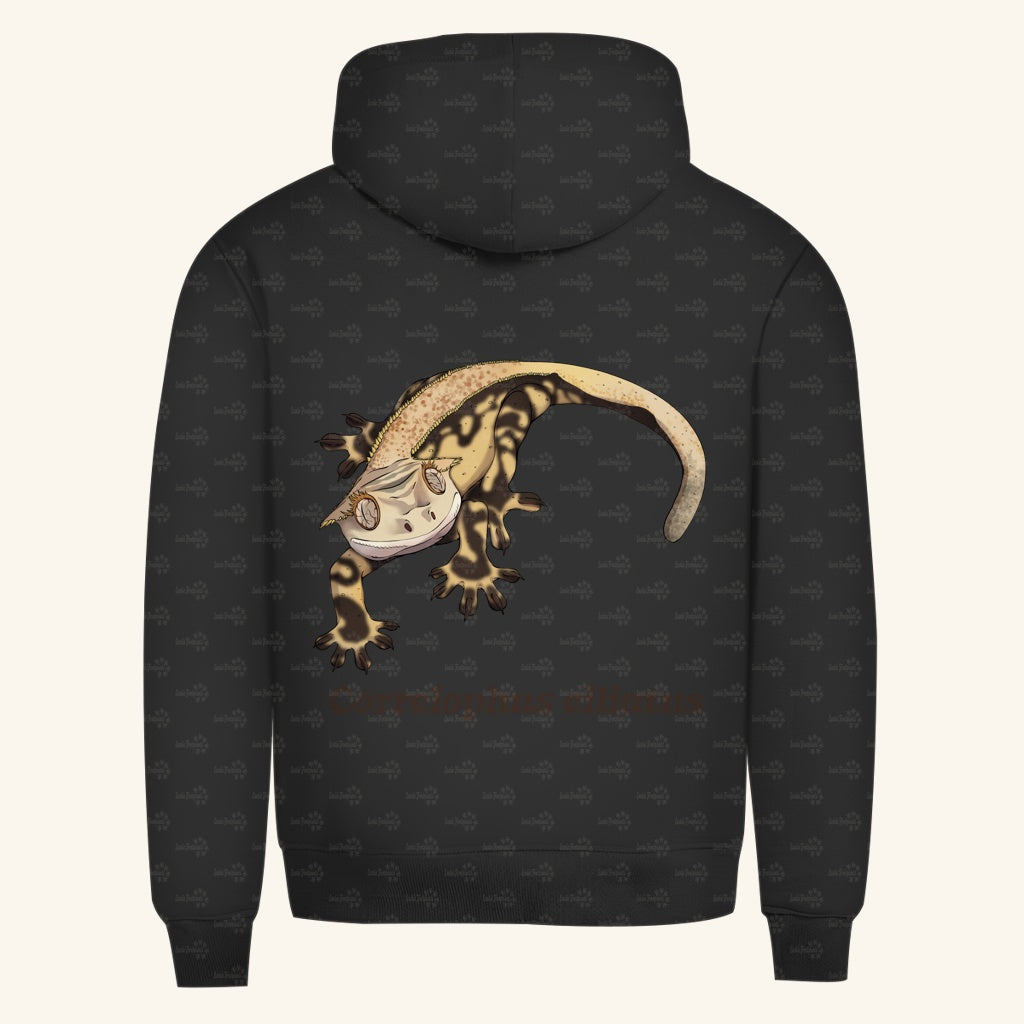 Herren  Bio Hoodie mit Seitentaschen | Kronengecko | Crested Gecko | Correlophus ciliatus