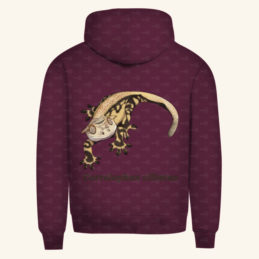 Herren  Bio Hoodie mit Seitentaschen | Kronengecko | Crested Gecko | Correlophus ciliatus