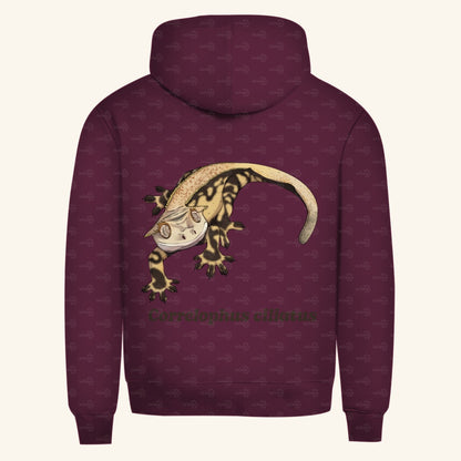 Herren  Bio Hoodie mit Seitentaschen | Kronengecko | Crested Gecko | Correlophus ciliatus