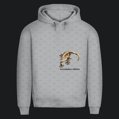 Herren  Bio Hoodie mit Seitentaschen | Kronengecko | Crested Gecko | Correlophus ciliatus