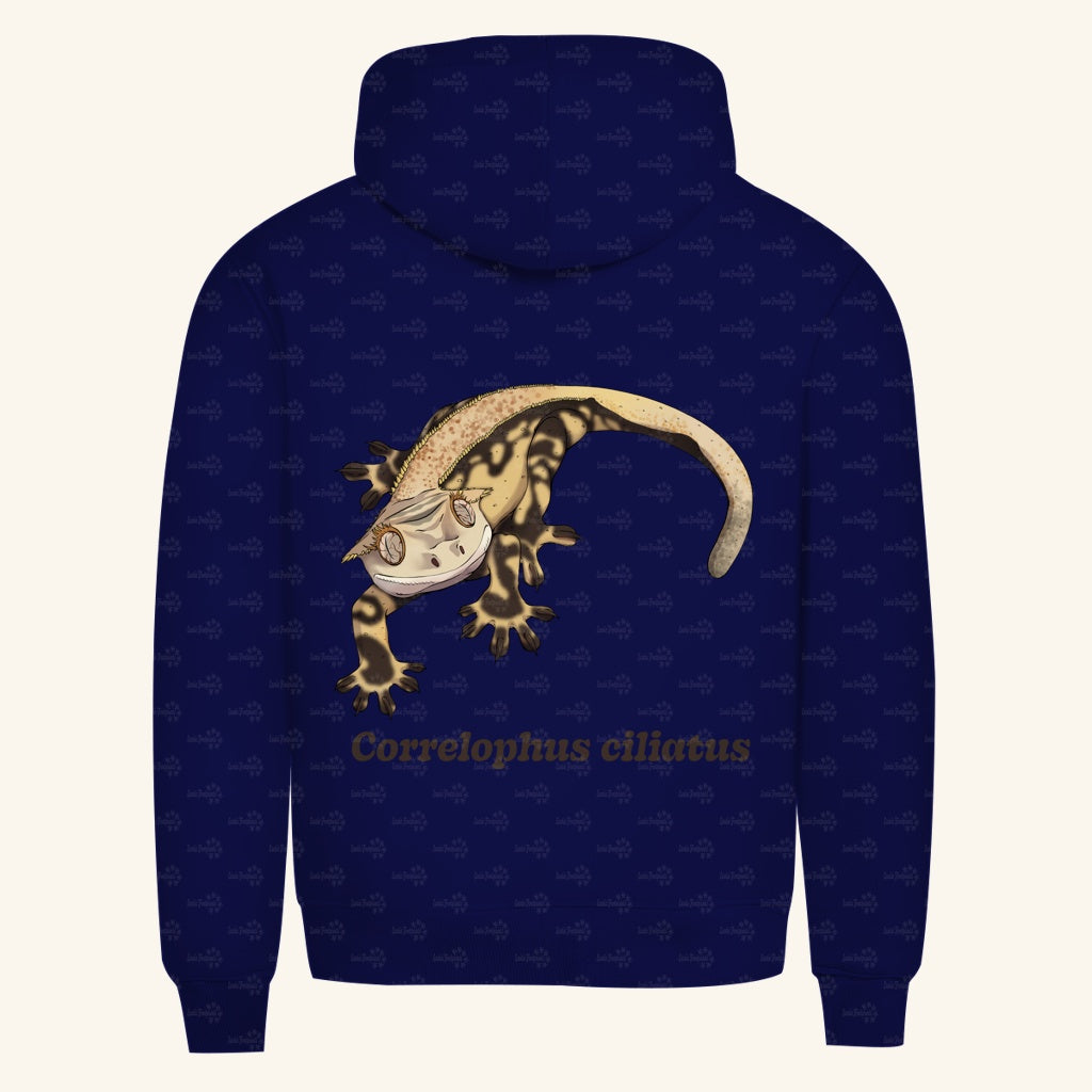 Herren  Bio Hoodie mit Seitentaschen | Kronengecko | Crested Gecko | Correlophus ciliatus