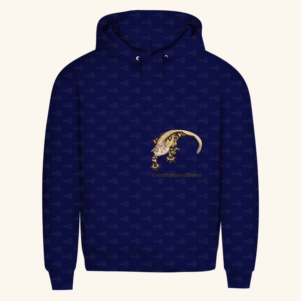 Herren  Bio Hoodie mit Seitentaschen | Kronengecko | Crested Gecko | Correlophus ciliatus