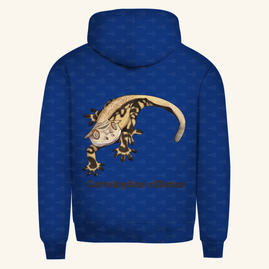 Herren  Bio Hoodie mit Seitentaschen | Kronengecko | Crested Gecko | Correlophus ciliatus