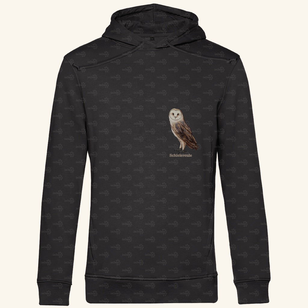 Herren Bio Hoodie mit Seitentaschen | Schleiereule Barnowl Tyto alba