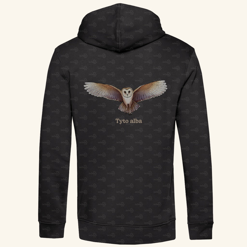 Herren Bio Hoodie mit Seitentaschen | Schleiereule Barnowl Tyto alba