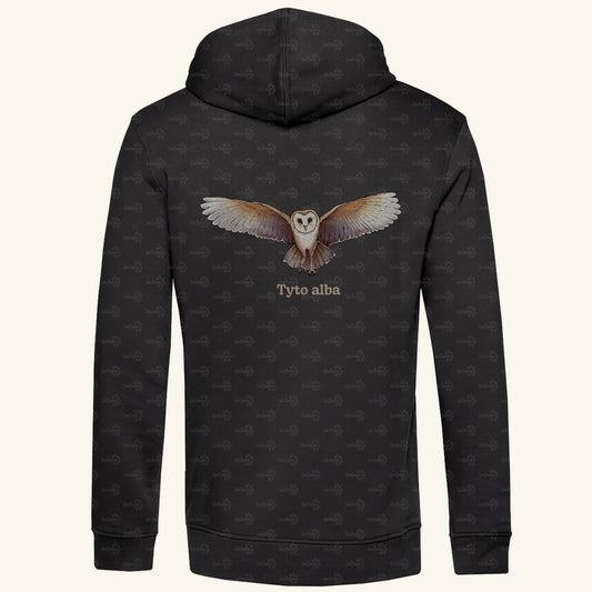 Herren Bio Hoodie mit Seitentaschen | Schleiereule Barnowl Tyto alba