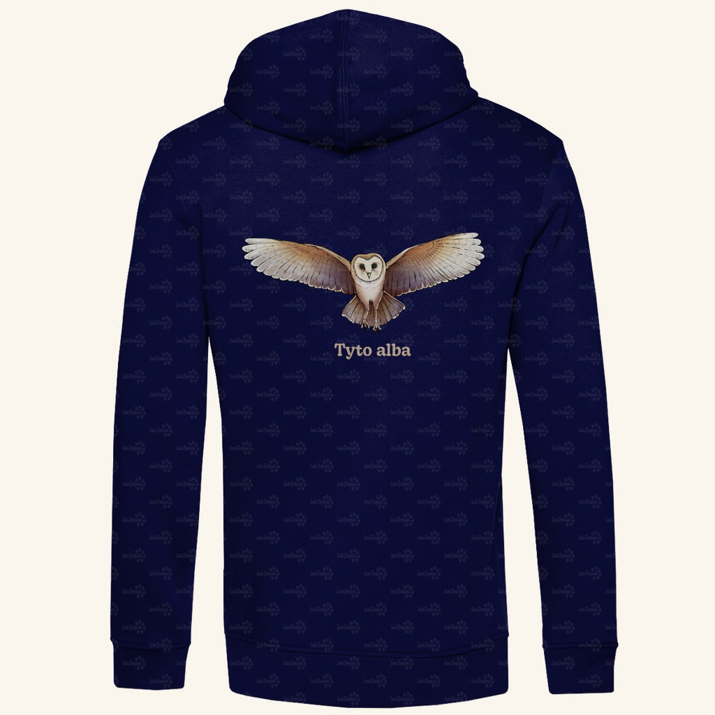 Herren Bio Hoodie mit Seitentaschen | Schleiereule Barnowl Tyto alba