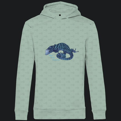 Herren Bio Hoodie mit Seitentaschen | blauer Baumwaran Varanus macraei