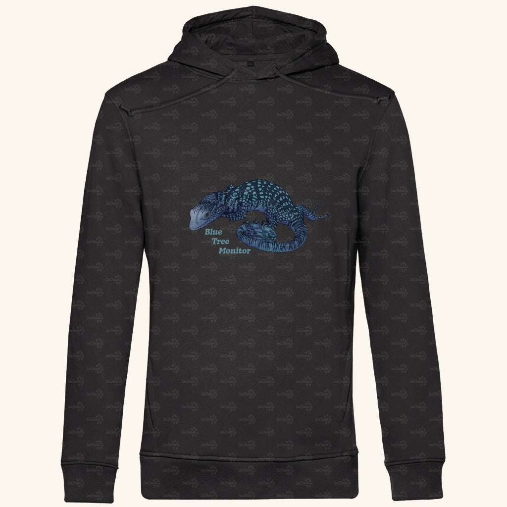Herren Bio Hoodie mit Seitentaschen | blauer Baumwaran Varanus macraei
