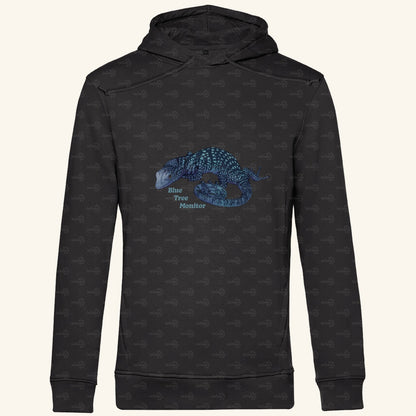 Herren Bio Hoodie mit Seitentaschen | blauer Baumwaran Varanus macraei
