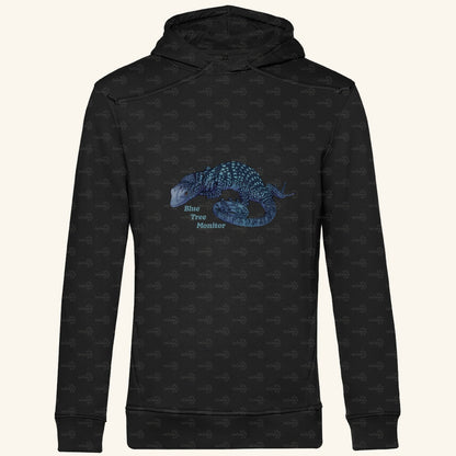 Herren Bio Hoodie mit Seitentaschen | blauer Baumwaran Varanus macraei