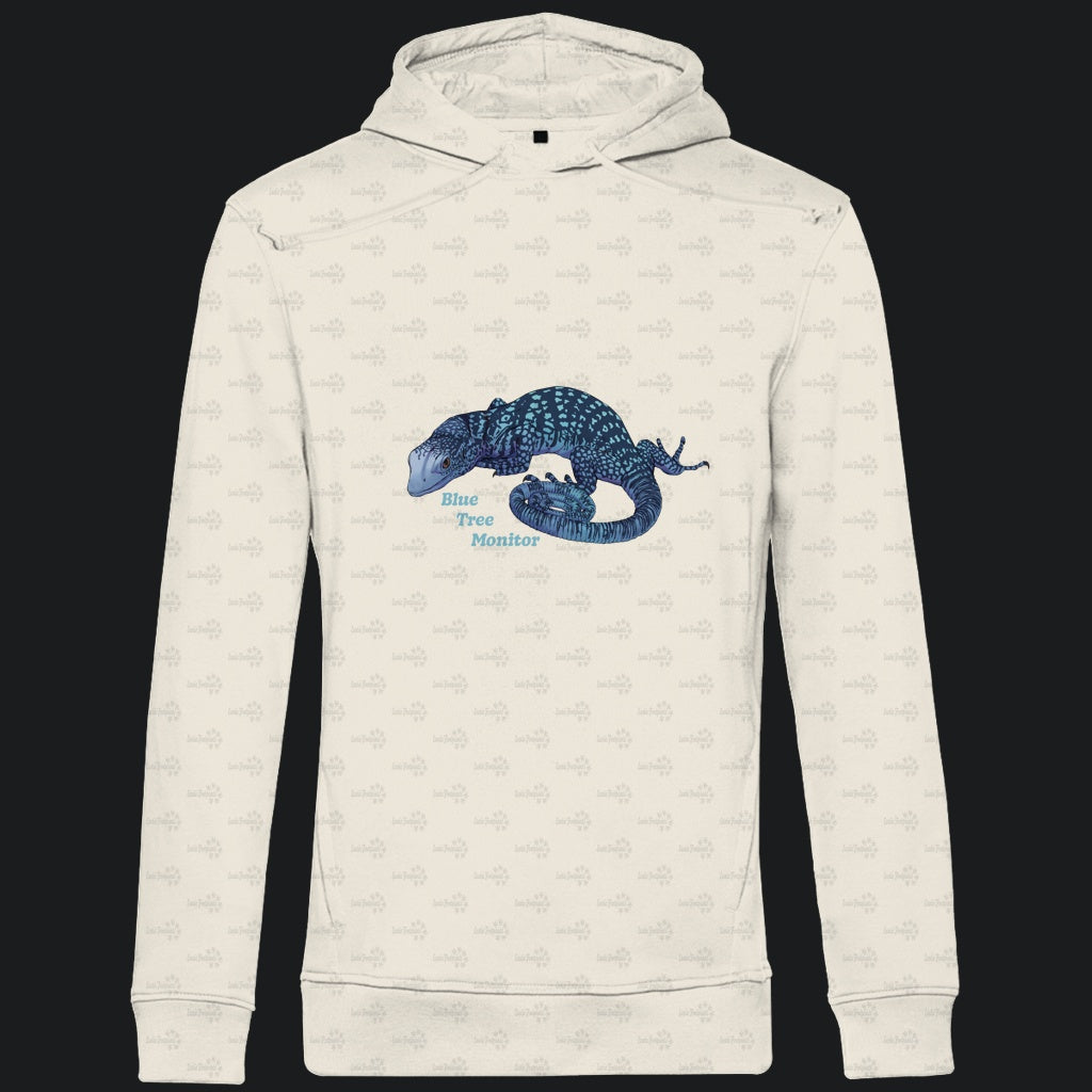 Herren Bio Hoodie mit Seitentaschen | blauer Baumwaran Varanus macraei