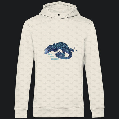 Herren Bio Hoodie mit Seitentaschen | blauer Baumwaran Varanus macraei