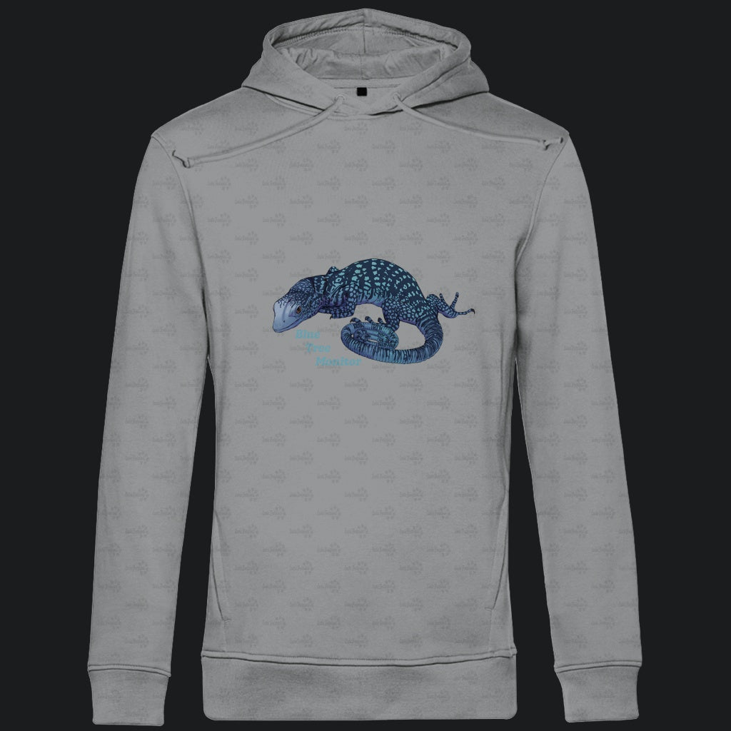 Herren Bio Hoodie mit Seitentaschen | blauer Baumwaran Varanus macraei
