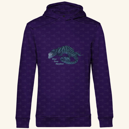 Herren Bio Hoodie mit Seitentaschen | blauer Baumwaran Varanus macraei