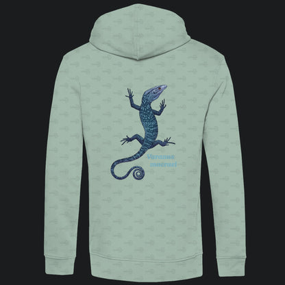 Herren Bio Hoodie mit Seitentaschen | blauer Baumwaran Varanus macraei