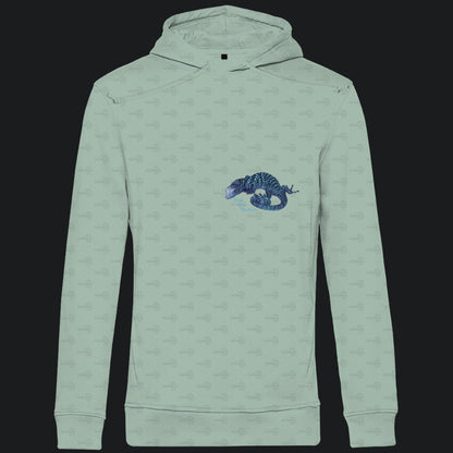 Herren Bio Hoodie mit Seitentaschen | blauer Baumwaran Varanus macraei